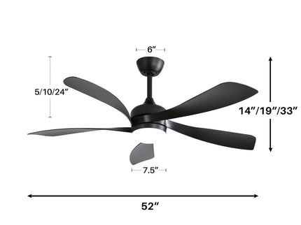 Ceiling Fan With 3 Color Dimmable 5 Blades Remote Control Reversible DC Motor And LED Light - Black