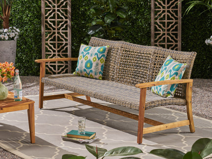 Outdoor 3 Seater Sofa With Rattan Cover - Gray