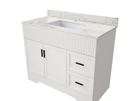 Bathroom Vanity Set, Fluted Cabinet, Soft Close Doors & Drawers, Single Faucet Hole, Sink Included - White
