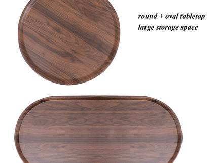 Round Coffee Table With Storage Tray 2 Tier Oval End Tables Wooden Small Side Table For Living Room