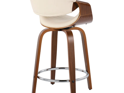 Symphony - Mid-Century Modern Fixed Height Counter Stool With Swivel And Round Footrest (Set of 2) - Walnut / Cream