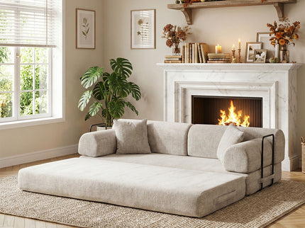 Modern 2 Tone Fabric Convertible Sleeper Sofa Bed