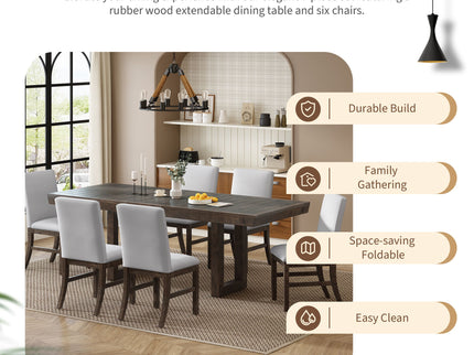 Topmax - 7 Piece Traditional Extendable Dining Table Set With Butterfly Leaf And 6 Upholstered Dining Table Set