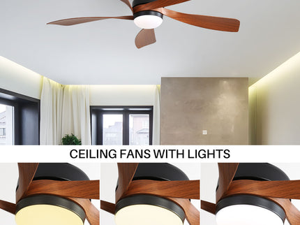 52" Indoor Ceiling Fan With 3 Color Dimmable LED Light Blades, Reversible DC Motor, Remote Control