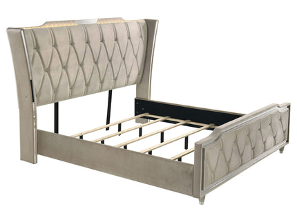 Mika - LED Upholstered Bed With Tufted Wingback Headboard And Ambient Lighting