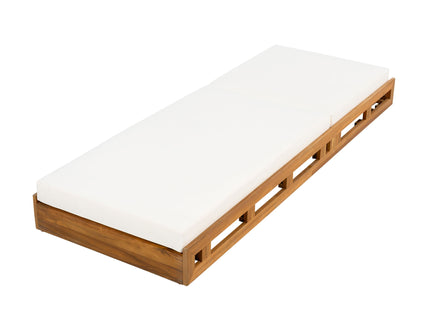 Premium Acacia Wood Lounge Chaise Set With Water Resistant Cushions, Adjustable Recline - Cream / Teak
