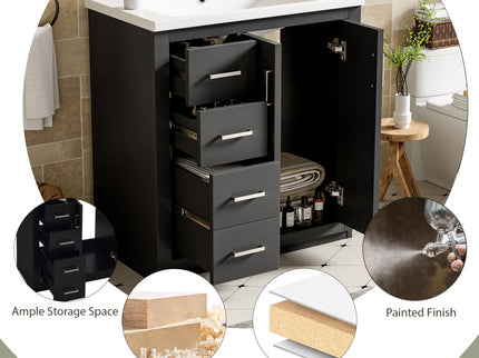 Ceramic Sink Combo, Freestanding Vanity Set With 3 Drawers & Soft Closing Doors