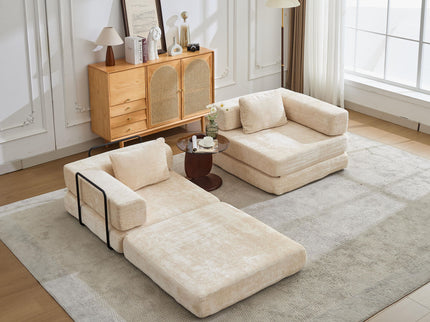 Convertible Floor Sofa Bed With Pillow Back Support Armrest