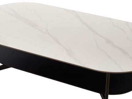 Contemporary Coffee Table Sintered Stone Surface With Ceramic Finish Double Layer Design Base Matte Shelf Modern Living Room Center Table - White / Gray