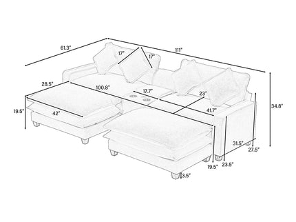 Sectional Sofa Upholstered Sofa With Two Removable Ottoman, Two USB Ports, Two Cup Holders And Large Storage Box For Living Room