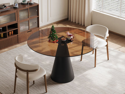 Round Dining Table & Glass Top - Black / Brown