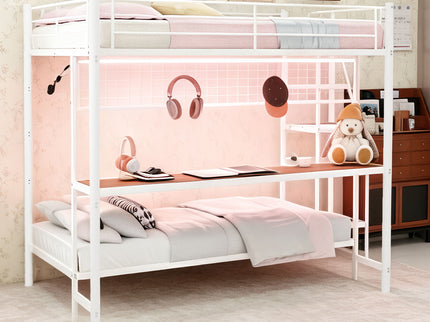 Bunk Bed With Built In Desk And LED Lighting