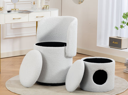 Barrel Chair & Built In Storage, 360° Swivel - Beige