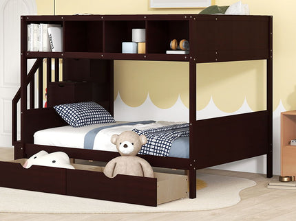 Bunk Bed With Shelfs, Storage Staircase And 2 Drawers