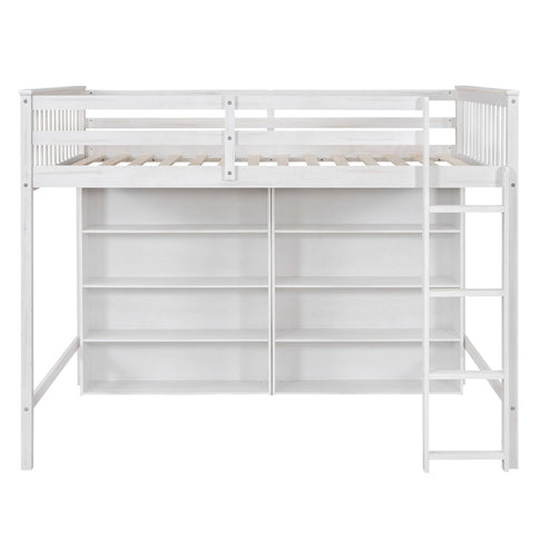 Loft Bed With 8 Open Storage Shelves And Built In Ladder