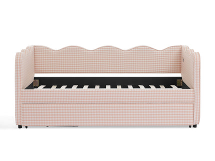Gingham Daybed With USB Charging Port, Wave Shaped Design