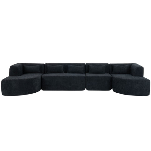 Upholstered Sofa Free Combined Sofa Couch With 2 Chaise Lounge And Five Back Pillows For Living Room
