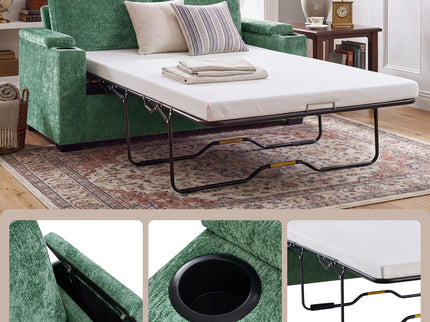 Pull Out Sofa Bed Loveseat With Twin Mattress, Cup Holders And Arm Storage