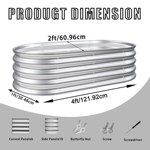 Heavy Duty Galvanized Raised Garden Bed Kit For Vegetables, Flowers & Herbs