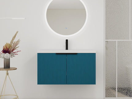 Contemporary Wall Mounted Bathroom Vanity With Resin Double Sink