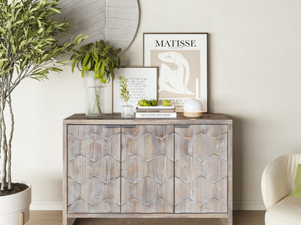 Accent Cabinet Farmhouse Style 4 Door Wooden Cabinet Sideboard Buffet Server Cabinet Storage Cabinet, For Living Room, Entryway, Hallway, Office, Kitchen And Dining Room
