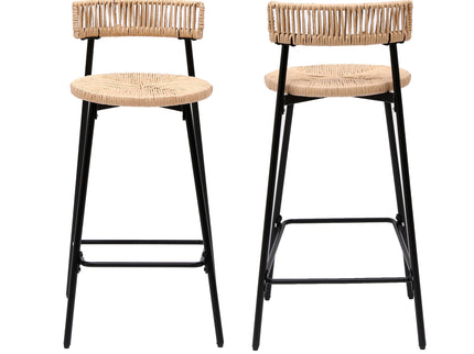 Boho Style Handwoven Paper Rope Counter Stools (Set of 2)