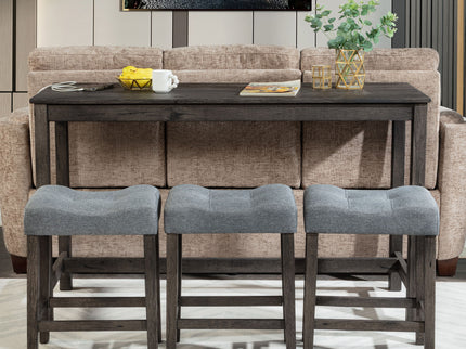 4 Piece Bar Table Set With Power Outlet, 3 Padded Stools