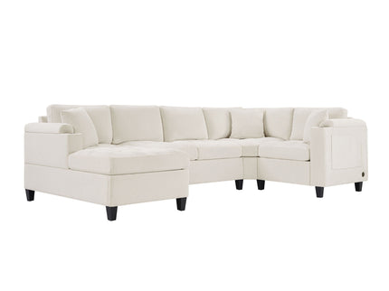 U Shaped Sectional Sofa, Corner Living Room Couch With Built In Cup Holders, Storage, USB Ports