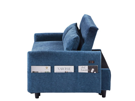 Pull Out Sleep Sofa Bed Loveseats Sofa Couch With Adjsutable Backrest, Storage Pockets, 2 Soft Pillows, USB Ports For Living Room, Bedroom, Apartment, Office