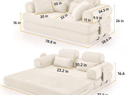 Convertible Sleeper Sofa With & Side Storage Pocket, Foldable Upholstered Couch For Living Room