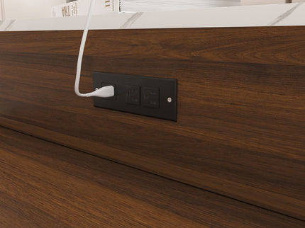 Extendable Dining Table With Power Socket, Lockable Casters, Storage Cabinet