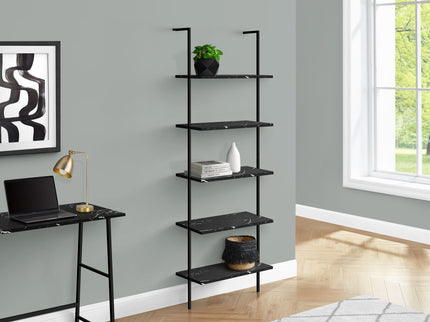 Bookshelf, Bookcase, Etagere, Ladder, 5 Tier, For Office, Marble Look Contemporary & Modern