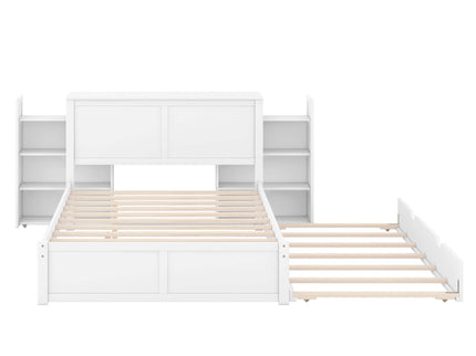Storage Platform Bed With Pull Out Shelves And Trundle