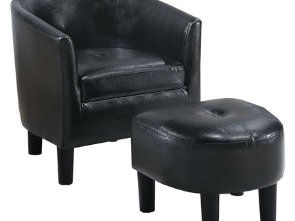 Accent Chair With Matching Ottoman Upholstered Round Backrest, Seating Set - Black