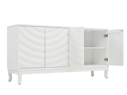 Elegant Sideboard With Sophisticated Wavy Pattern Doors And Arched Groove Design, Adjustable 4 Door Layout