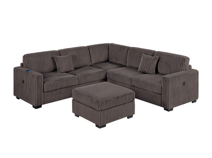 Upholstered L - Shaped 4 Piece Sectional Set With USB, Cocktail Ottoman