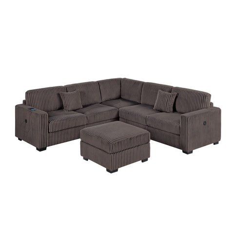 Upholstered L - Shaped 4 Piece Sectional Set With USB, Cocktail Ottoman