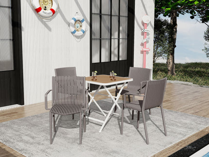 4 Modern Stackable Plastic Armchair Matched With Folding Square Table