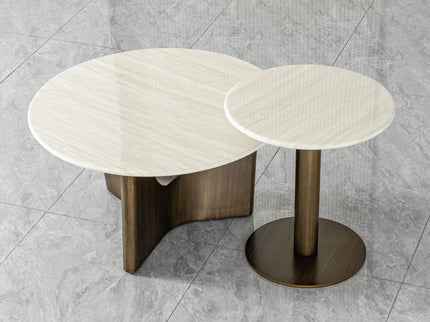 Nesting Coffee Table Set - Antique Bronze / Beige