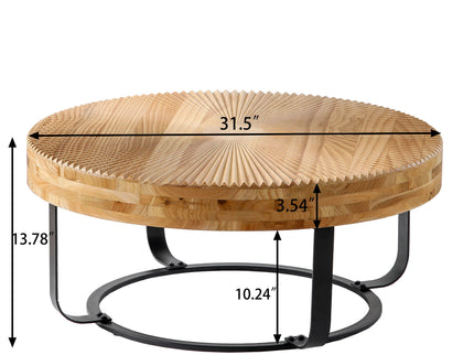 Modern Round Coffee Table With Wooden Carving Pattern