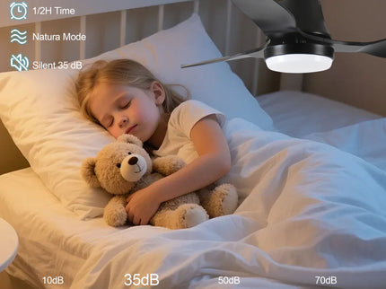 Ceiling Fan With Light, 3 Blades, Remote Control, 6 Speed Reversible DC Motor For Living Room - Black
