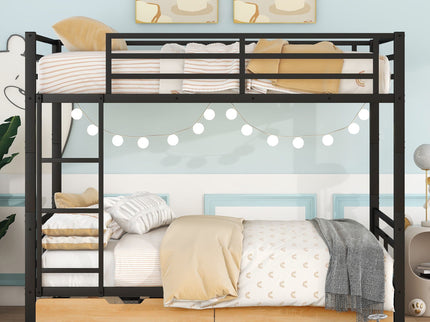 Full Size Convertible Bunk Bed With 2 Drawers Durable - Black