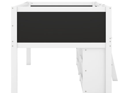 Low Loft Bed With Movable Shelves And Ladder, Decorative Chalkboard Guardrail