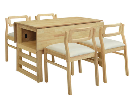 5 Piece Extendable Wood Square Dining Table Set With 2 Drop Leaves