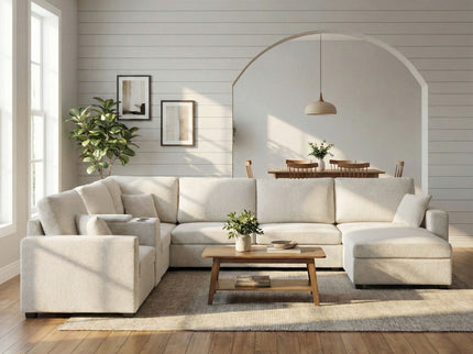Modular 5 Seat U-Shape Sectional Sofa With Chaise Lounge, Built In Cup Holders And Storage Drawer