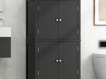 Elegant Bathroom Floor Storage Cabinet With 4 Doors, Adjustable Shelves