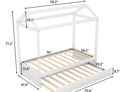 House Bed With Trundle In, Twin Size - White