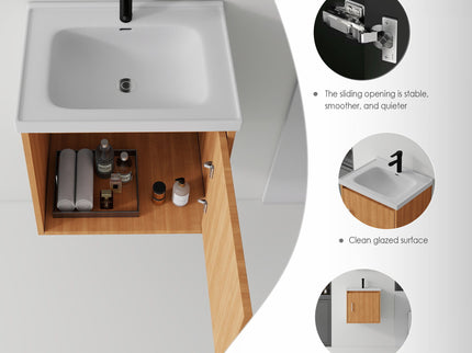 20" Floating Bathroom Vanity Combo With Sink, Soft Close Doors, Wall Mounted Solid Cabinet - Golden Oak