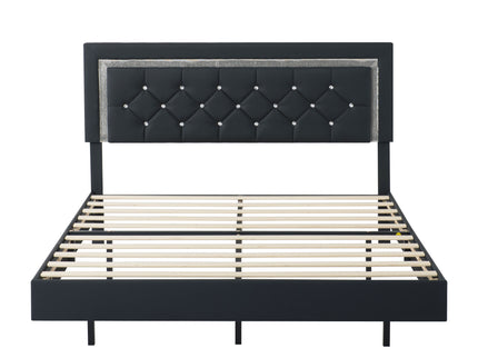 Platform Bed Frame With Adjustable Upholstered Headboard, RGB LED Lights, No Box Spring Needed