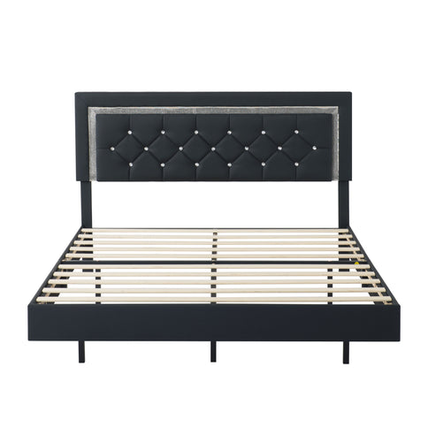 Platform Bed Frame With Adjustable Upholstered Headboard, RGB LED Lights, No Box Spring Needed